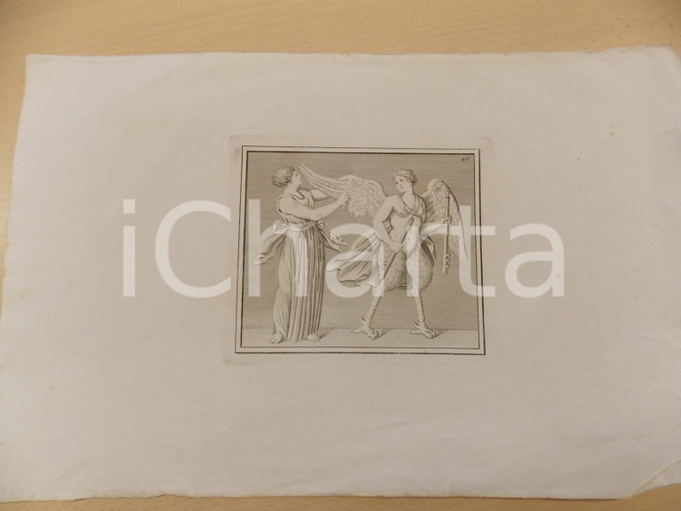 1840 ca ARTE ANTICA GRECIA Scena con Arpia *Stampa 42x27 cm 