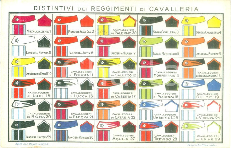 1935 ca REGGIMENTI DI CAVALLERIA Distintivi cavalleggeri *Cartolina FP NV