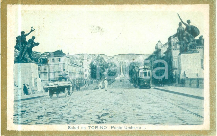 1920 TORINO Tram e calesse sul Ponte UMBERTO I *Cartolina ANIMATA FP VG