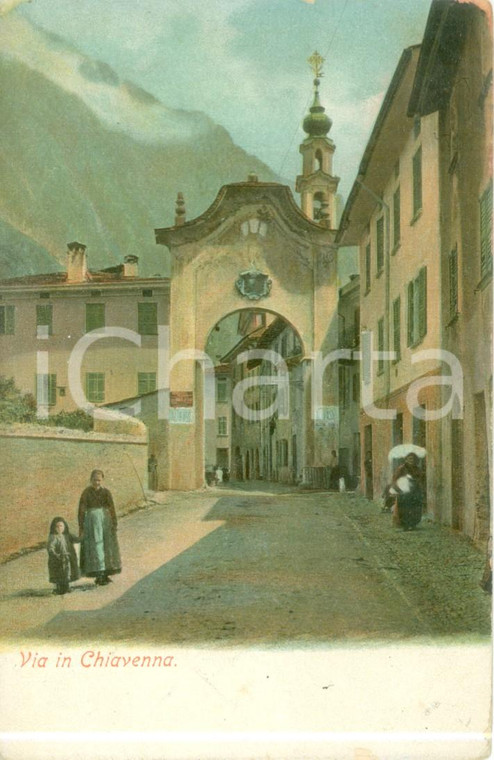 1925 ca CHIAVENNA (SO) Porta Santa Maria *Cartolina ANIMATA FP VG