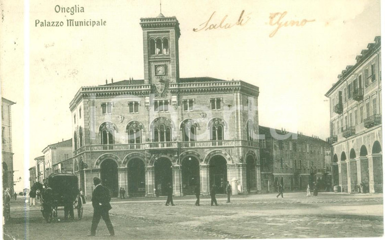 1920 ca ONEGLIA (IM) Carrozza e Palazzo Comunale *Cartolina postale FP VG