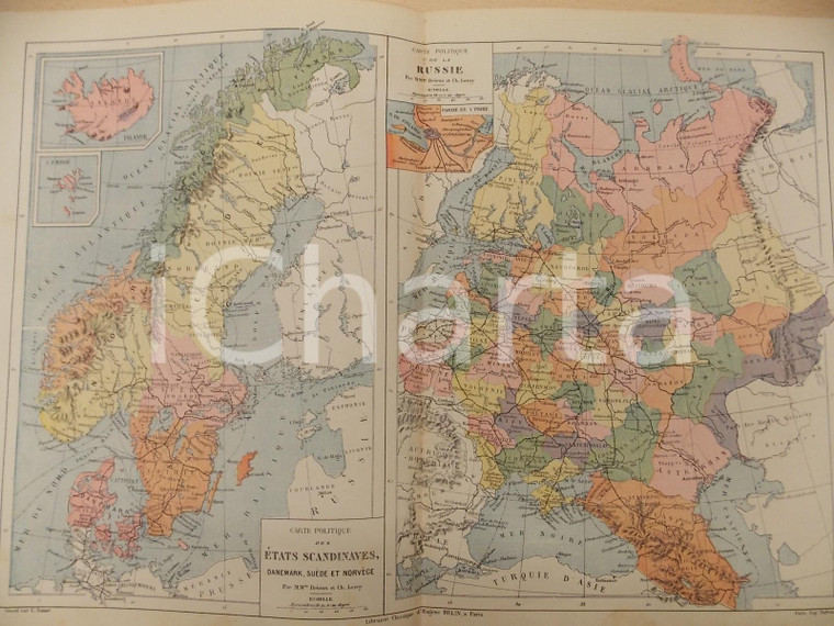 1884 PARIS DRIOUX - LEROY Atlas universel *Russie - Etats scandinaves 46x32 cm