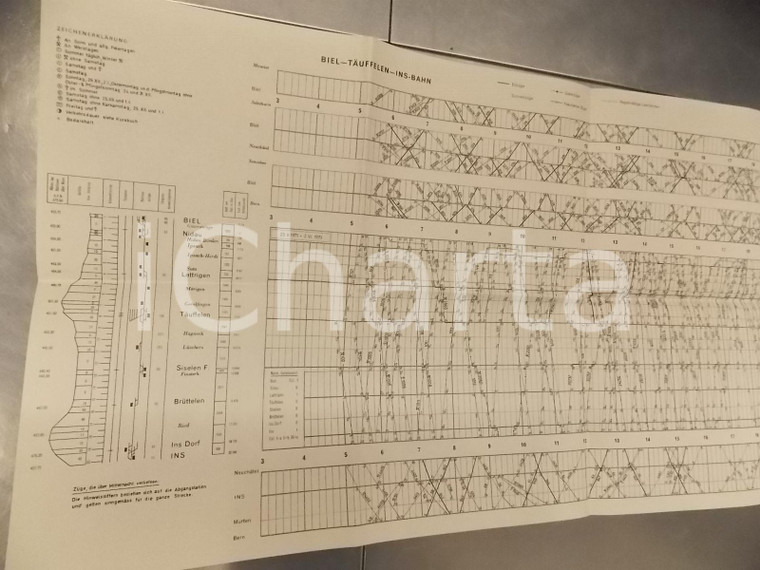 1971-1973 BIEL - TAUFELEN - INS - BAHN Fahrplan 70x37 cm