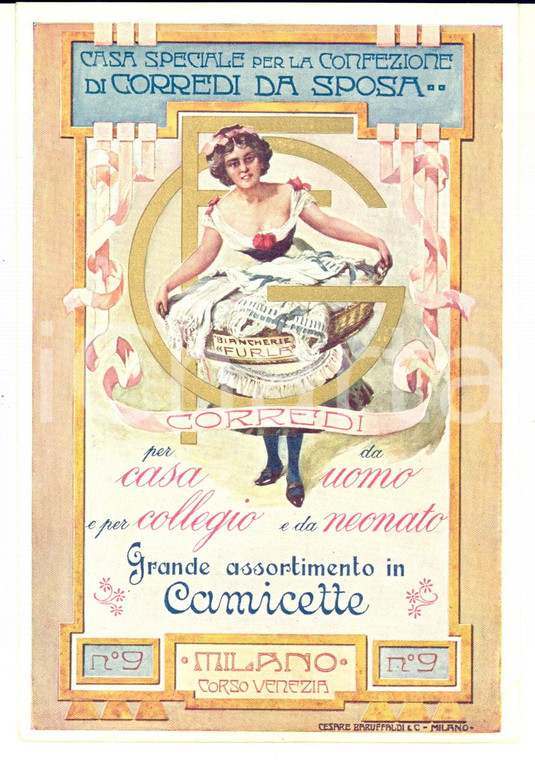  1910 ca MILANO Corredi da sposa e per casa FURLA *Cartolina ILLUSTRATA FG NV