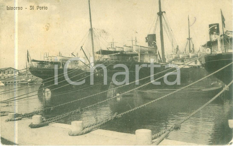 1912 LIVORNO Piroscafo CALABRIA all'attracco in porto *Cartolina FP VG