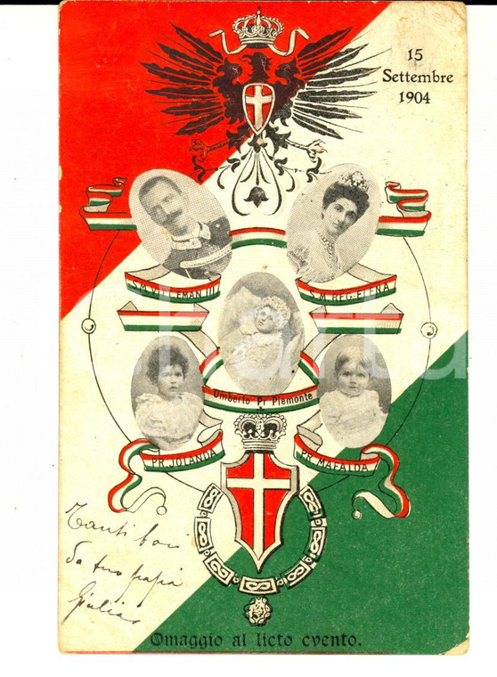 1904 CASA SAVOIA Cartolina per nascita principe ereditario Umberto FP VG