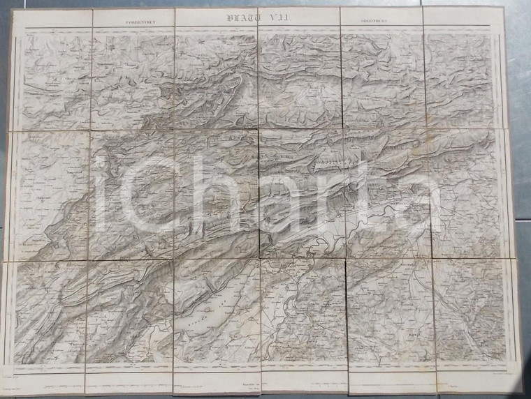 1868 DUFOUR Carte SUISSE PORRENTRUY - SOLOTHURN *Mappa n° 7 75x55 cm