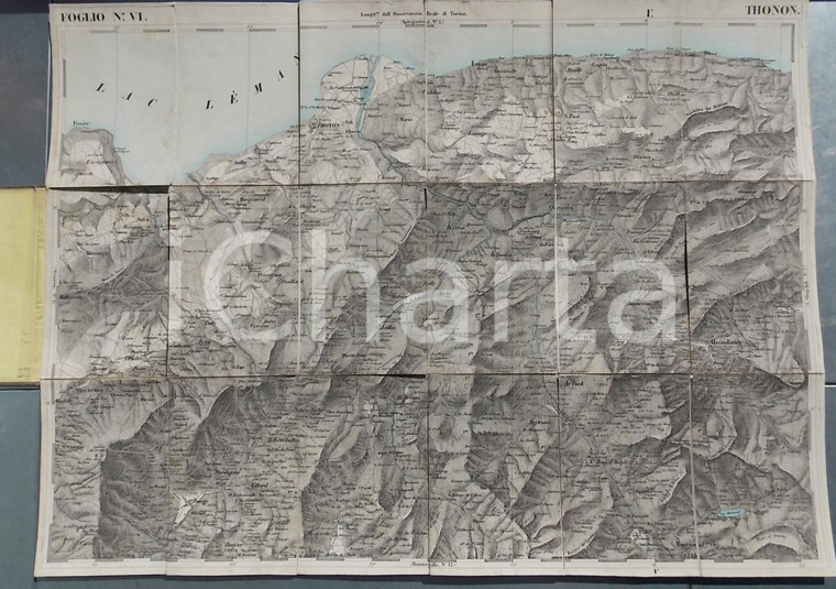 1852 THONON/ SAVOIE - Gran Carta STATI SARDI in terraferma *Mappa n° 6 50x70