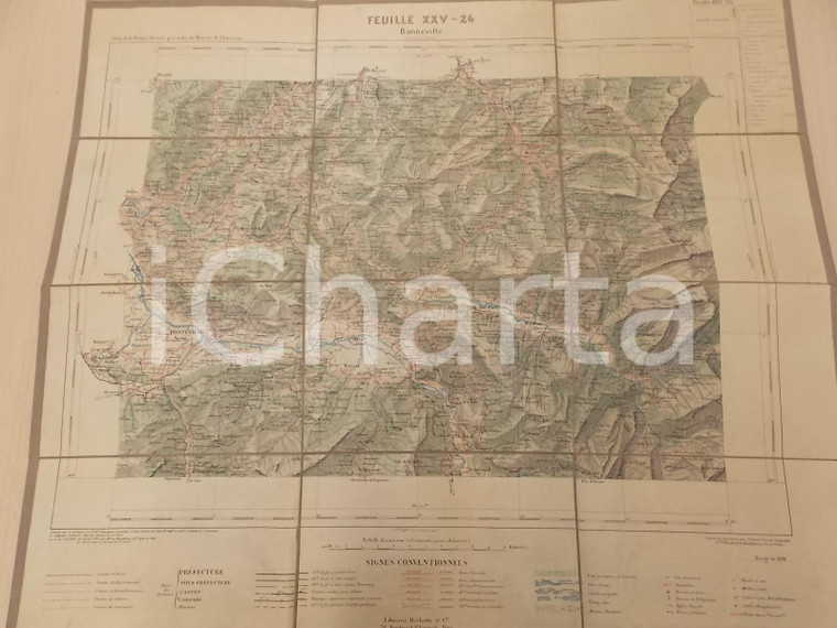 1888 Carte de FRANCE - BONNEVILLE (HAUTE SAVOIE) *Mappa su tela n°24 50x45 cm
