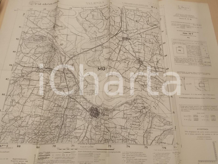 1935 ca Istituto Geografico Militare CARTA D'ITALIA - VALENZA (AL)  *Mappa
