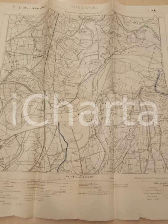 1935 ca Istituto Geografico Militare CARTA D'ITALIA - CAVA MANARA *Mappa 46x50