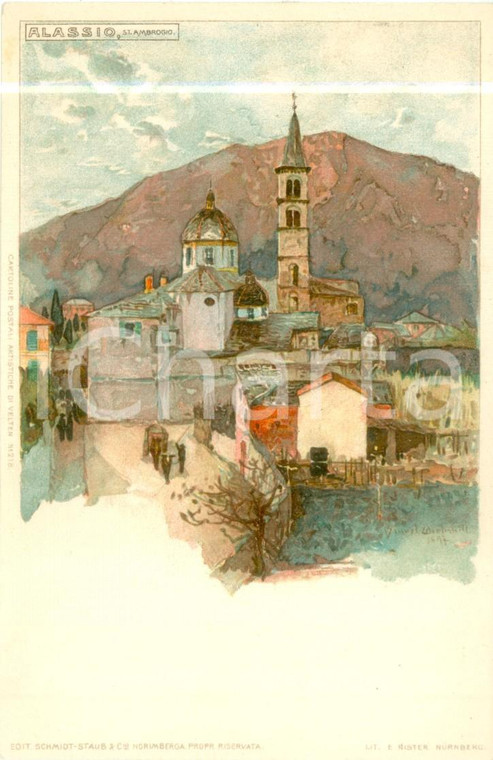 1900 ca ALASSIO (SV) Veduta di Sant'Ambrogio *Cartolina ILLUSTRATA FP NV