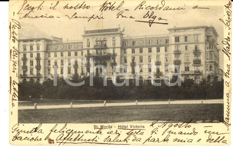 1904 ST. MORITZ (SVIZZERA) Veduta dell'Hotel VICTORIA *Cartolina postale FP VG