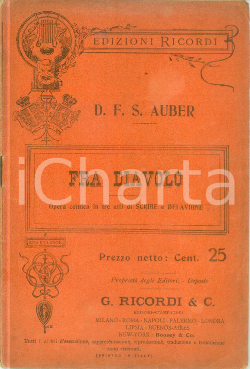 1930 ca Daniel-François-Esprit AUBER Fra Diavolo *Edizioni RICORDI