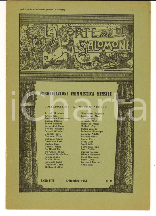 1953 LA CORTE DI SALOMONE Pubblicazione enimmistica mensile *Anno LIII n°9