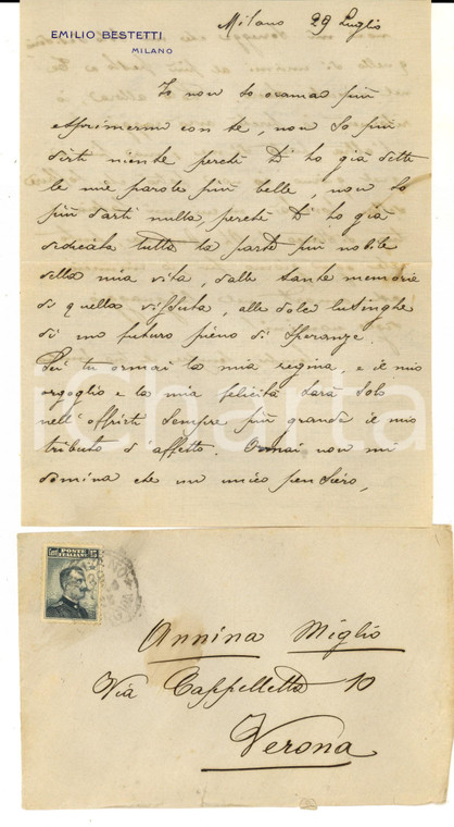 1908 MILANO Lettera Emilio BESTETTI alla fidanzata Annina MIGLIO *Autografo