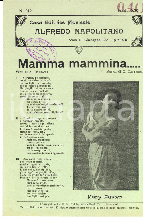 1920 ca CATTEDRA - TRUSIANO Mamma mammina - Mary FUSTER *Volantino spartito