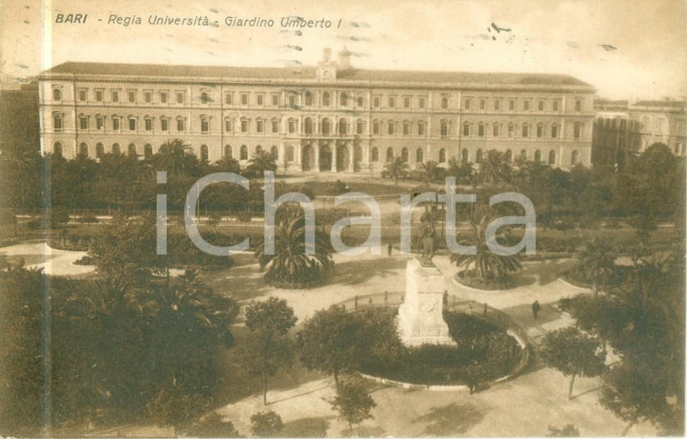 1927 BARI Regia Università Giardino UMBERTO I Cartolina FP VG