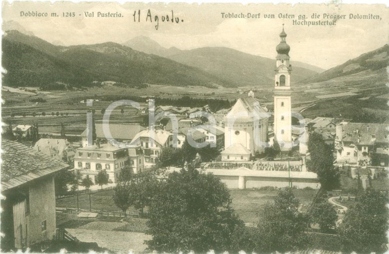 1935 ca DOBBIACO (BZ) Panorama Chiesa di San Giovanni Battista *Cartolina FP NV