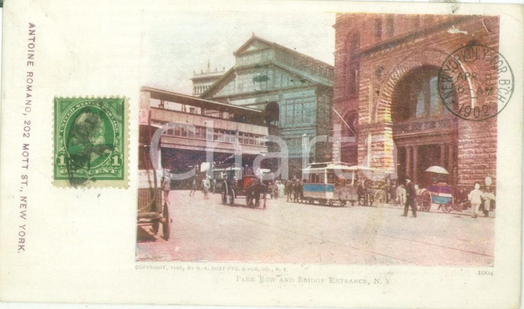 1902 NEW YORK (USA) Carrozze in PARK ROW Cartolina postale FP VG