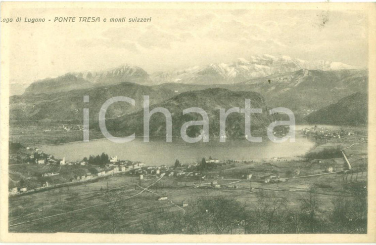 1931 PONTE TRESA (SVIZZERA) Panorama con lago di LUGANO e monti Cartolina FP VG