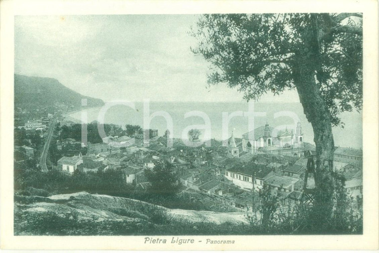 1940 ca PIETRA LIGURE (SV) Panorama con Basilica di San Nicolò Cartolina FP VG