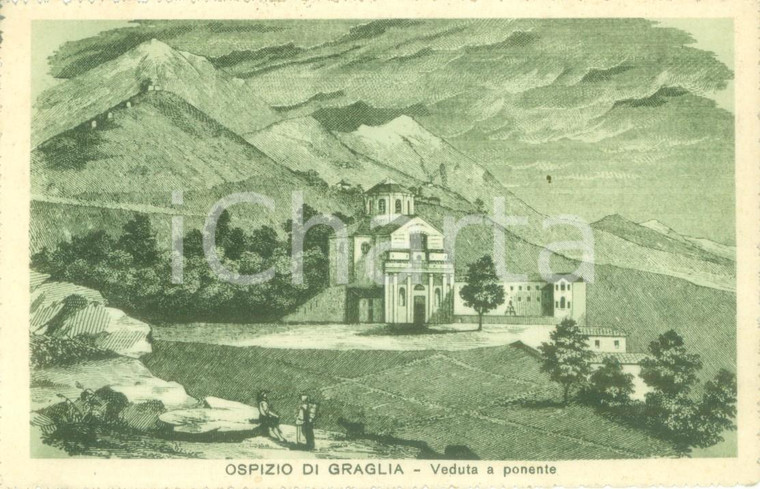 1927 GRAGLIA (BI) Veduta a ponente dell'Ospizio Cartolina ILLUSTRATA FP VG