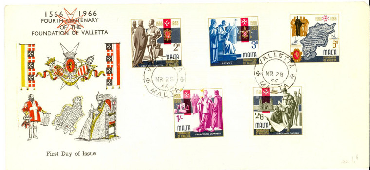 1966 STORIA POSTALE MALTA Fourth Centenary of VALLETTA *First day of issue
