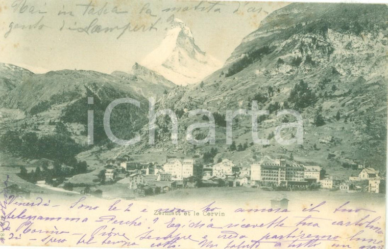 1900 ZERMATT (SVIZZERA) Panorama con il Monte CERVINO *Cartolina FP VG