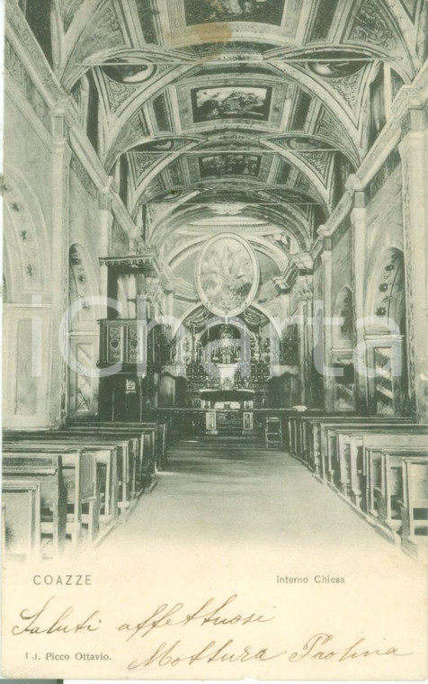 1905 COAZZE (TO) Interno della chiesa e abside Cartolina FP VG