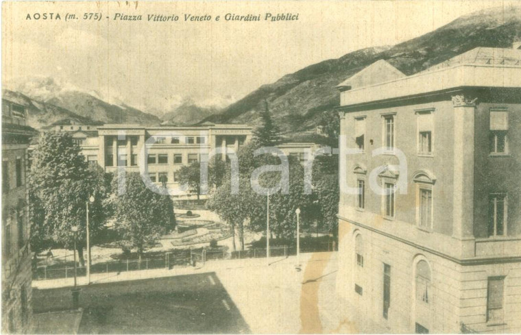 1942 AOSTA Piazza Vittorio veneto e Giardini Pubblici Cartolina FP VG