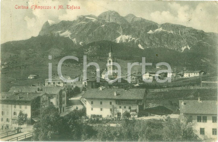 1930 ca CORTINA D'AMPEZZO (BL) Panorama con il Monte TOFANA *Cartolina FP VG