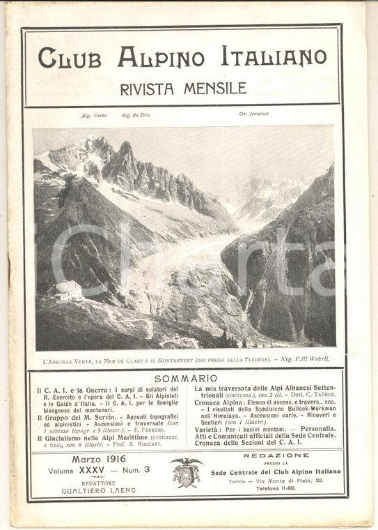 1916 RIVISTA CLUB ALPINO ITALIANO Il gruppo del Monte SERVIN *Anno XXXV n. 3