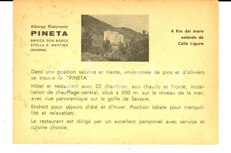 1940 ca CELLE LIGURE (SV) Albergo Ristorante PINETA - Bricco DON BOSCO Cartolina