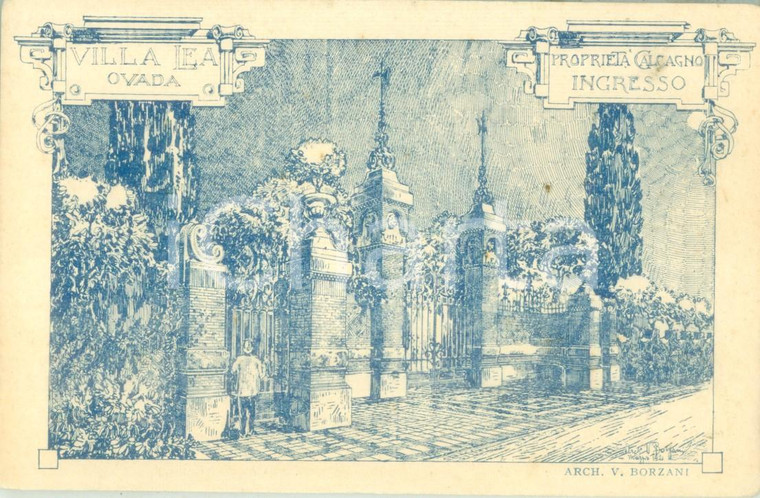 1935 ca OVADA (AL) L'ingresso di Villa LEA Cartolina ILLUSTRATA FP NV