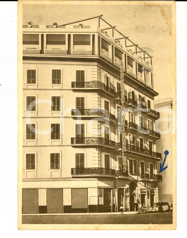 1940 ca NAPOLI Facciata dell'HOTEL NAZIONALE *Cartolina ANIMATA FG VG
