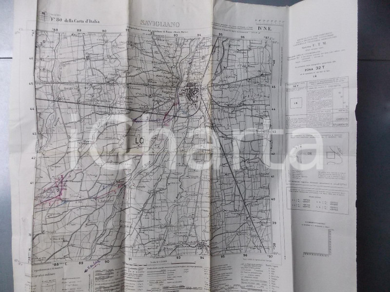 1940 ca Istituto Geografico Militare CARTA D'ITALIA - SAVIGLIANO *Mappa 60x50 cm