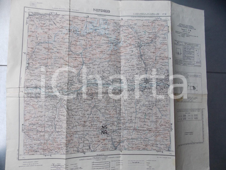1950 Istituto Geografico Militare CARTA D'ITALIA - SONDRIO *Mappa 55x50
