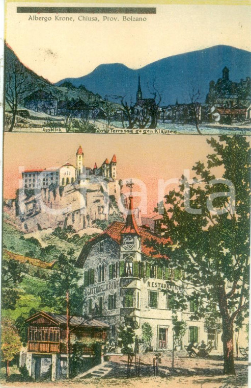 1930 ca CHIUSA (BZ) L'albergo ristorante KRONE Cartolina FP NV