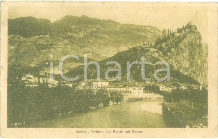 1916 ARCO (TN) Veduta dal ponte sul SARCA Cartolina FP VG DANNEGGIATA