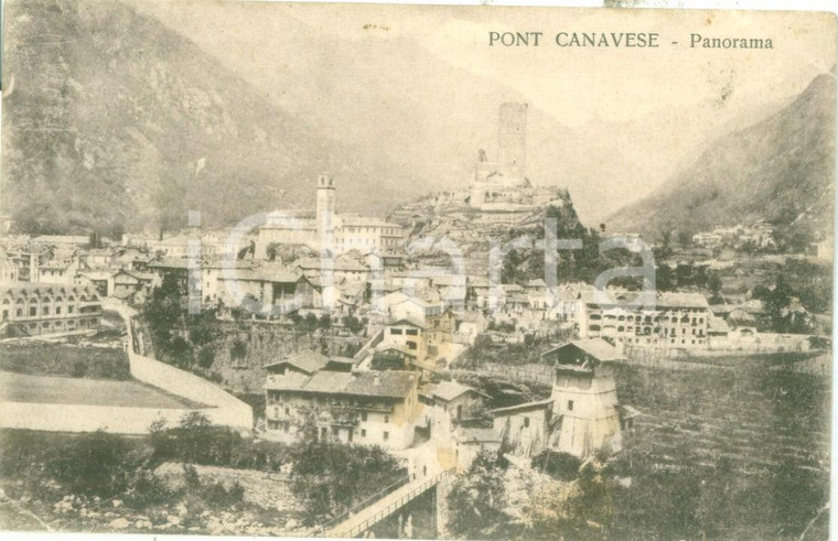 1910 PONT CANAVESE (TO) Panorama generale del paese Cartolina FP VG