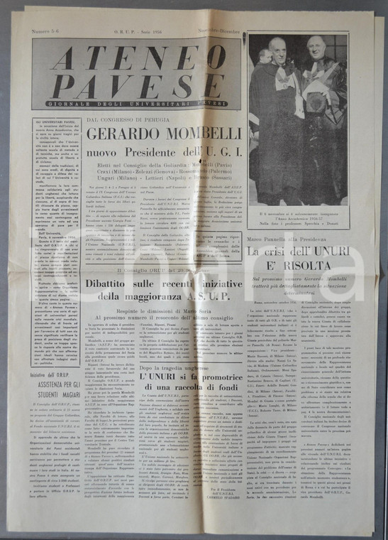 1956 PAVIA ATENEO PAVESE Gerardo MOMBELLI nuovo presidente UGI *Giornale