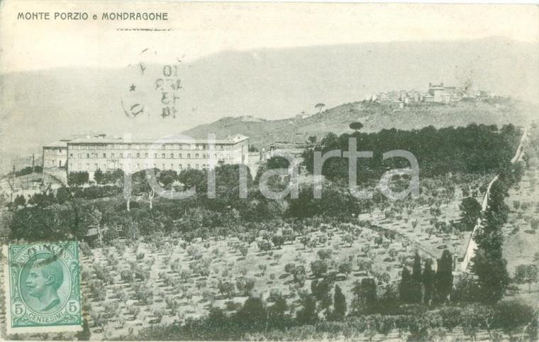 1913 MONTE PORZIO (PU) Panorama con Villa MONDRAGONE Cartolina FP VG
