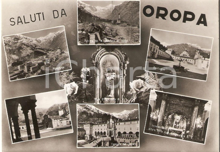1960 ca BIELLA Vedutine Santuario di OROPA Funivia Monte MUCRONE Cartolina FG VG