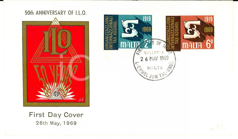 1969 STORIA POSTALE MALTA 50th Anniversary of  I.L.O. *FDC First Day Cover