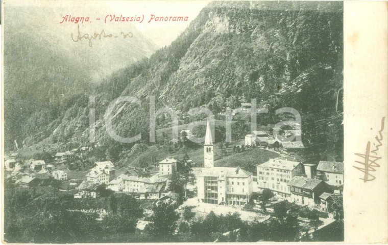 1903 ALAGNA VALSESIA (VC) Panorama del paese nella valle *Cartolina FP VG