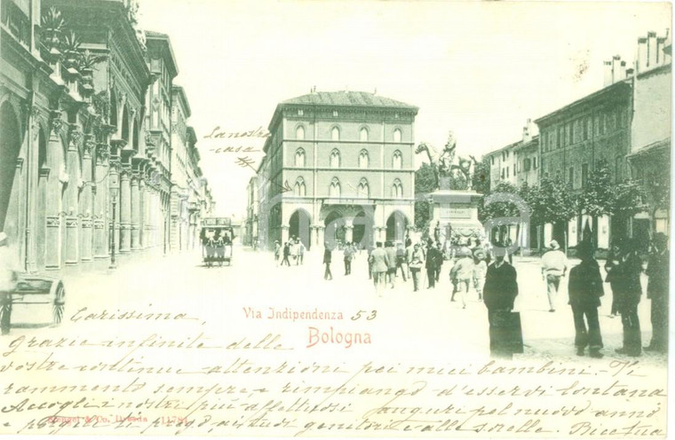 1910 BOLOGNA Carrozza Cordiale CAMPARI in Via Indipendenza *Cartolina ANIMATA