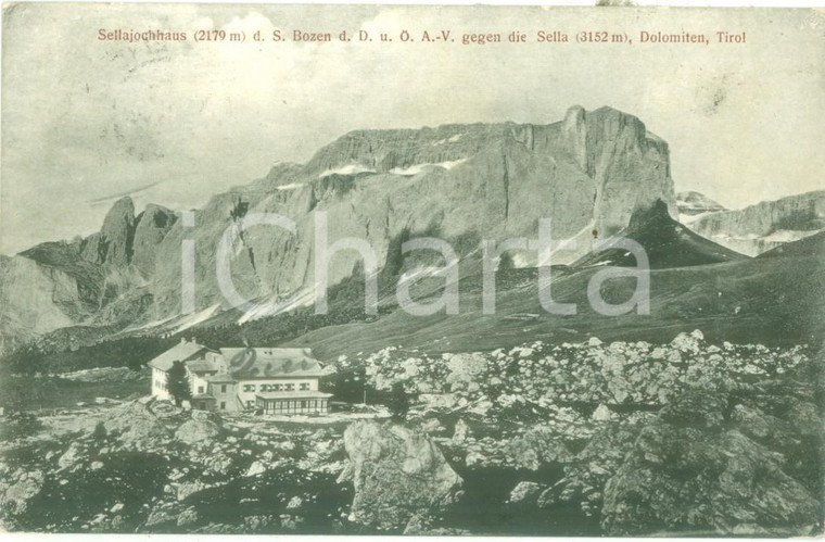 1920 BOLZANO Panorama del PASSO SELLA sulle DOLOMITI *Cartolina FP VG