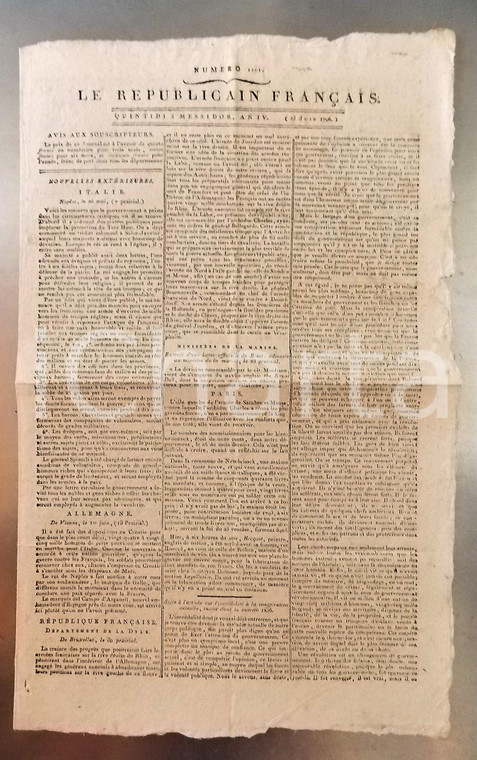 1796 LE REPUBLICAIN FRANCAIS Gazette REVOLUTION N° 1292 La conspiration actuelle