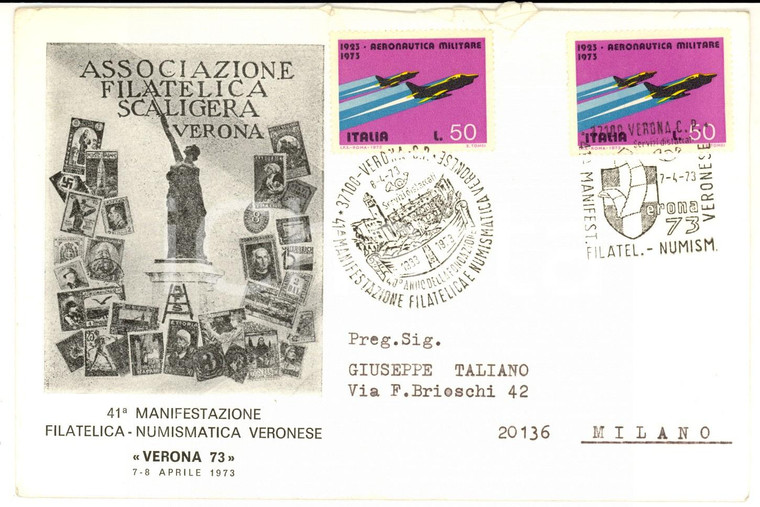 1973 VERONA 41° Manifestazione Filatelica Scaligera *AERONAUTICA MILITARE Busta 